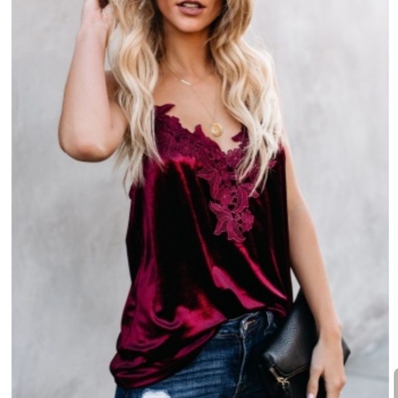 1X Merlot Velvet & Lace boho cami - Picture 4 of 5